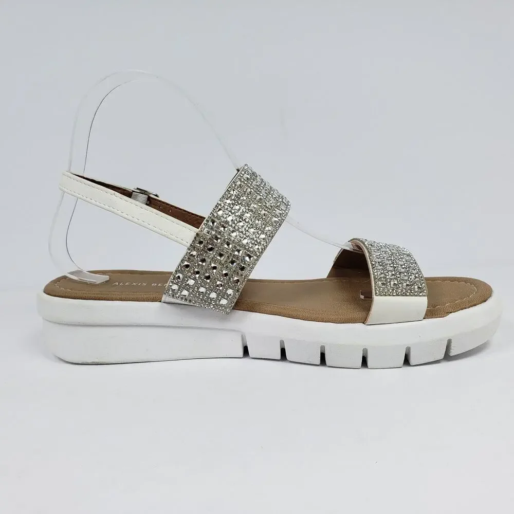 Alexis Bendel Blake Womens Size 9.5 White Bling Rhinestones Wedge Sandals